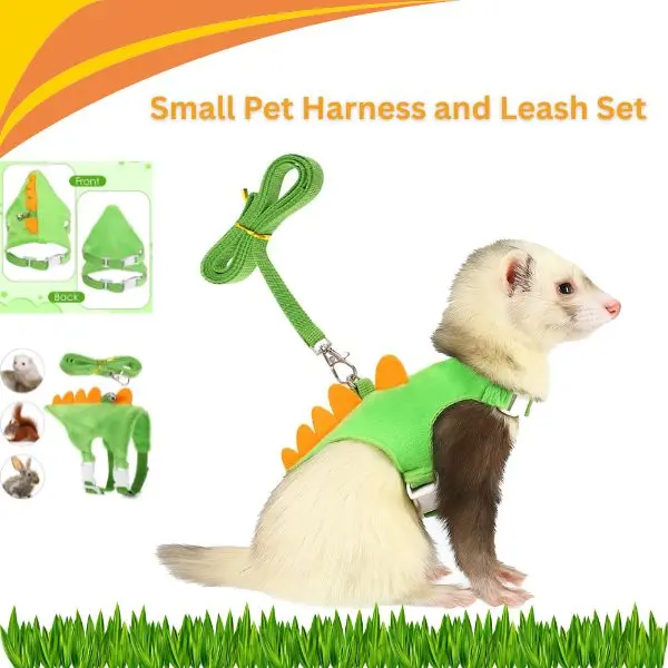 Small Pet Harness and Leash Set, Dinosaur Ferret Harness with Bell, Adjustable Vest for Guinea Pig, Bunny Rabbit, Chinchilla, Hedgehog, Teacup Chihuahua & Small Animals