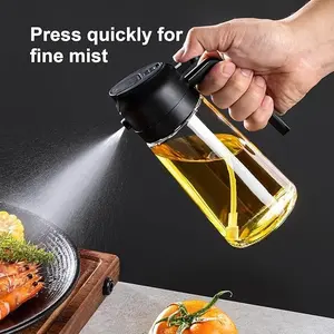 Oil Sprayer for Cooking - 2 in 1 Olive Oil Dispenser Bottle - Food-Grade Oil Mister for Air Fryer, Salads, Frying & BBQ (Black) Utensils Kitchen