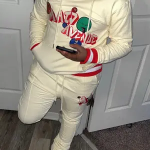 Cream/red stacked jogger set