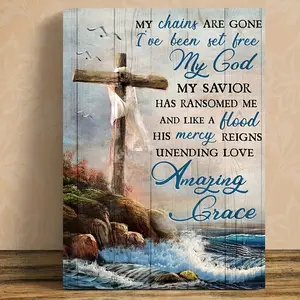 1 piece "My Chains Are Loosen" Jesus Cross Religious Wall Art - Christian Church, Home, Office Decoration - Inspirational Bible Verse Canvas Painting - High-Definition Canvas Decorative Painting 11.8* 15.7inch