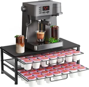 2-Tier K-Cup Holder Organizer – Coffee Pod Storage with 2 Sliding Drawers, 70-Pod Capacity, Frosted Black Coffee Station Rack for Home & Office ECOLOVI
