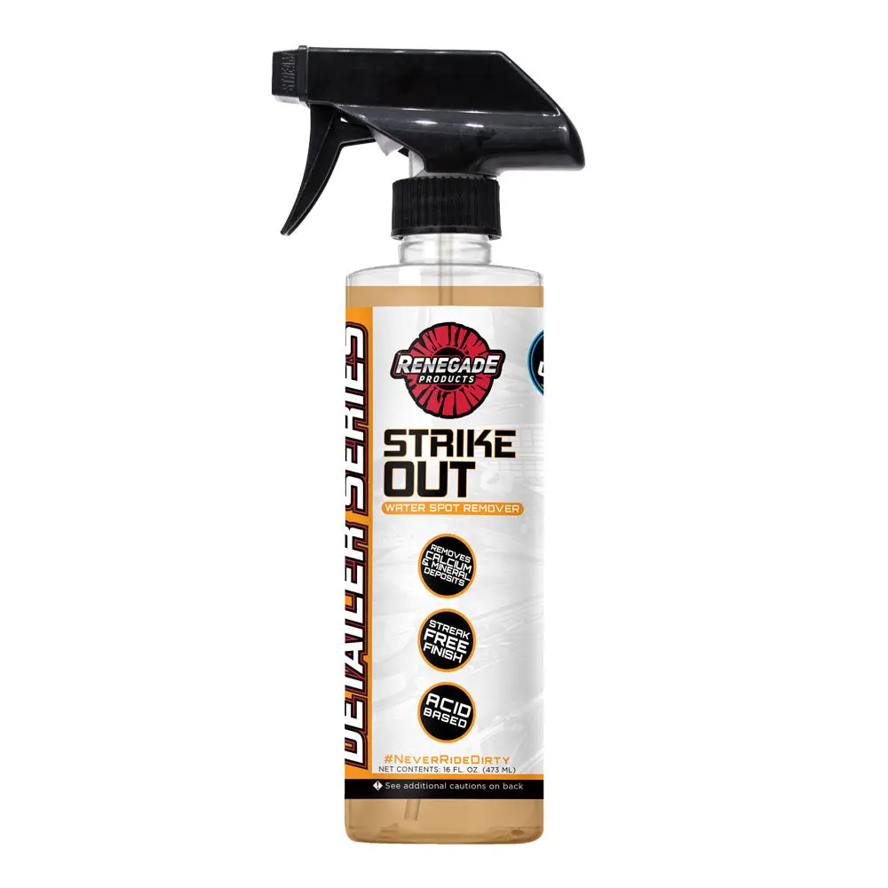Renegade Products Strike Out Water Spot Remover – Removes Hard Water Stains from Paint, Glass, & Wheels (16 oz & 1 Gallon) Renegade Products Strike Out Water Spot Remover – Removes Hard Water Stains from Paint, Glass, & Wheels (16 oz & 1 Gallon)