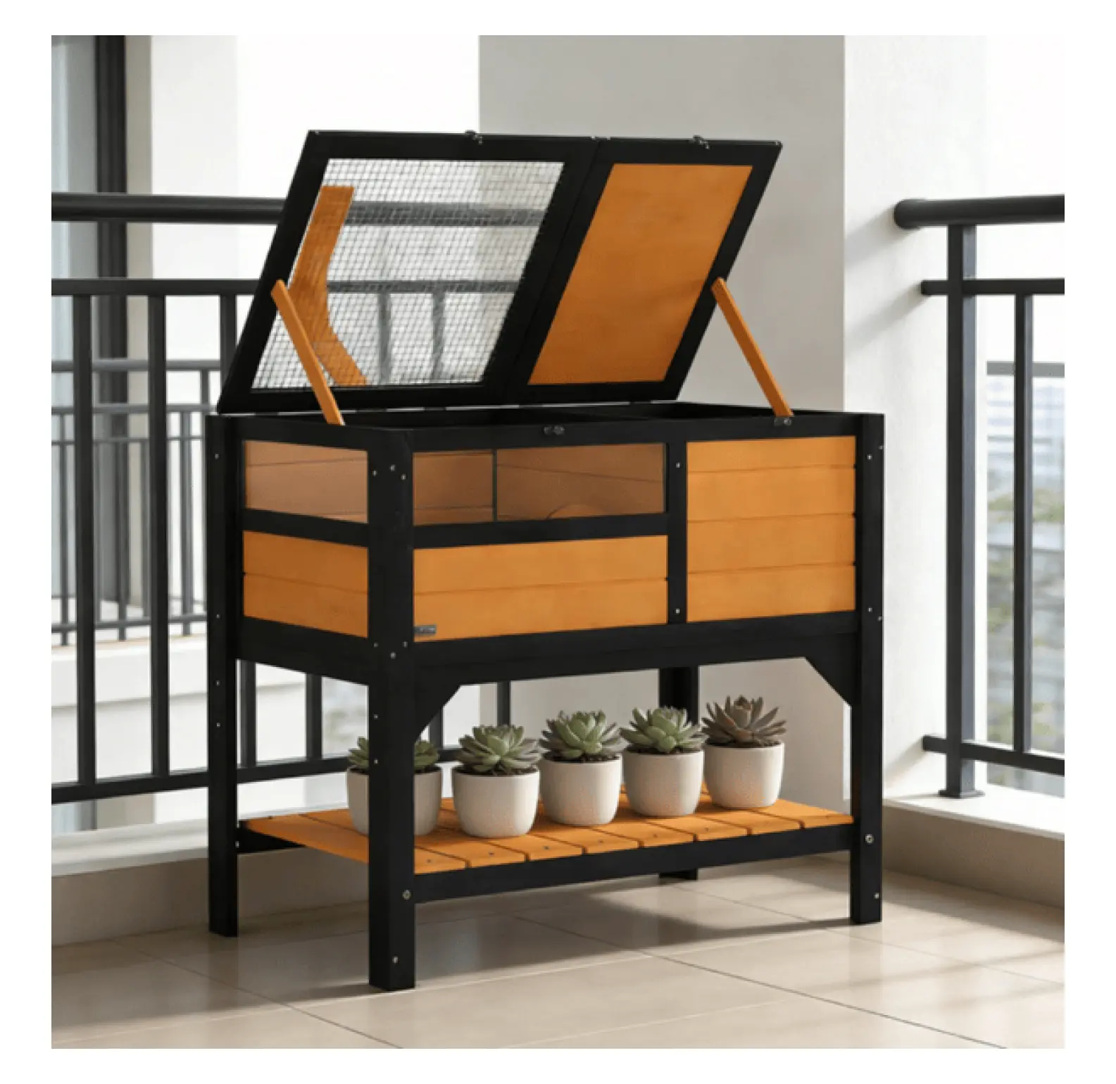 33" L x 20" W x 40.5" H Turtle Cage Tortoise House - Indoor Reptile Habitat with Basking Area, Built-in Hide Box, Galvanized Mesh Wire, Lockable Design, Acrylic Viewing Panels, Basking Platform & Shelf - Yellow