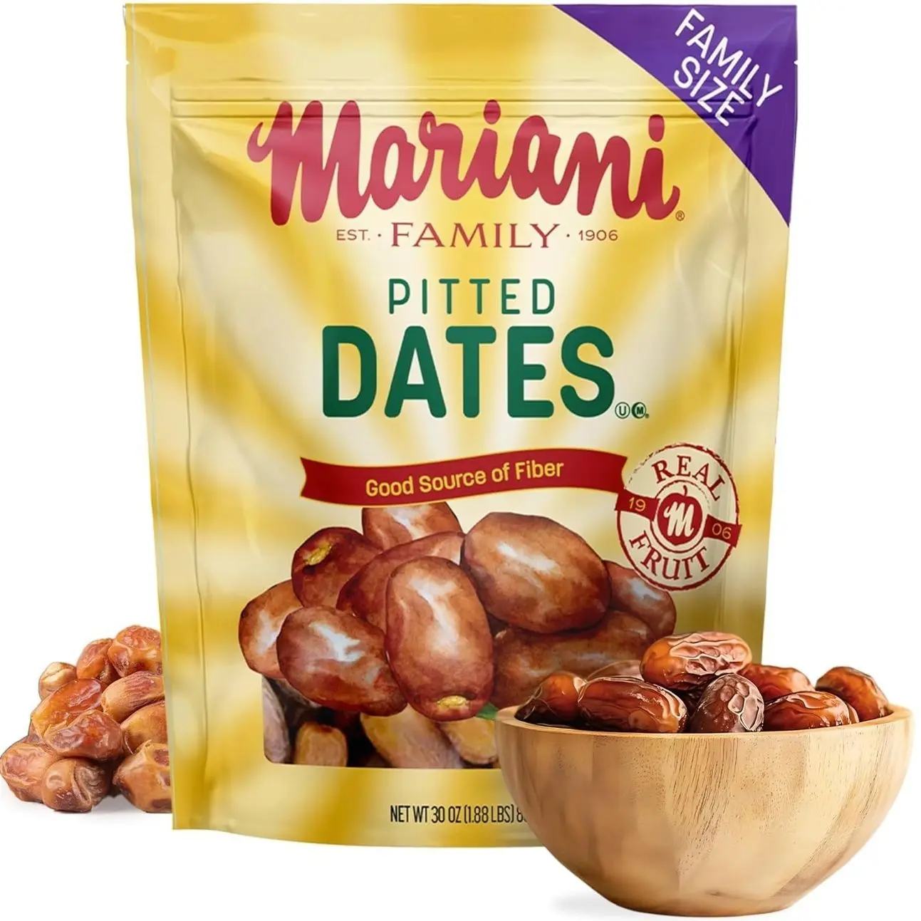 Mariani Dried Pitted Dates, 30oz Bag - Dried Dates Pitted No Sugar Added, No Dairy, Vegan, and Full of Fiber for Snacking, Cooking and Baking