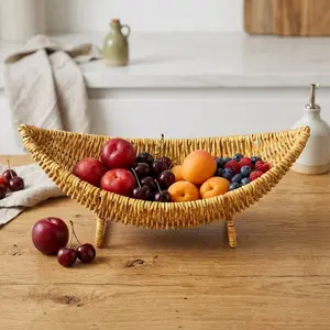 Multi-Functional Handmade Woven Basket, Thickened Boat Design Fruit Tray, Ideal for Kitchen, Living Room, Outdoor Parties, Indoor Storage