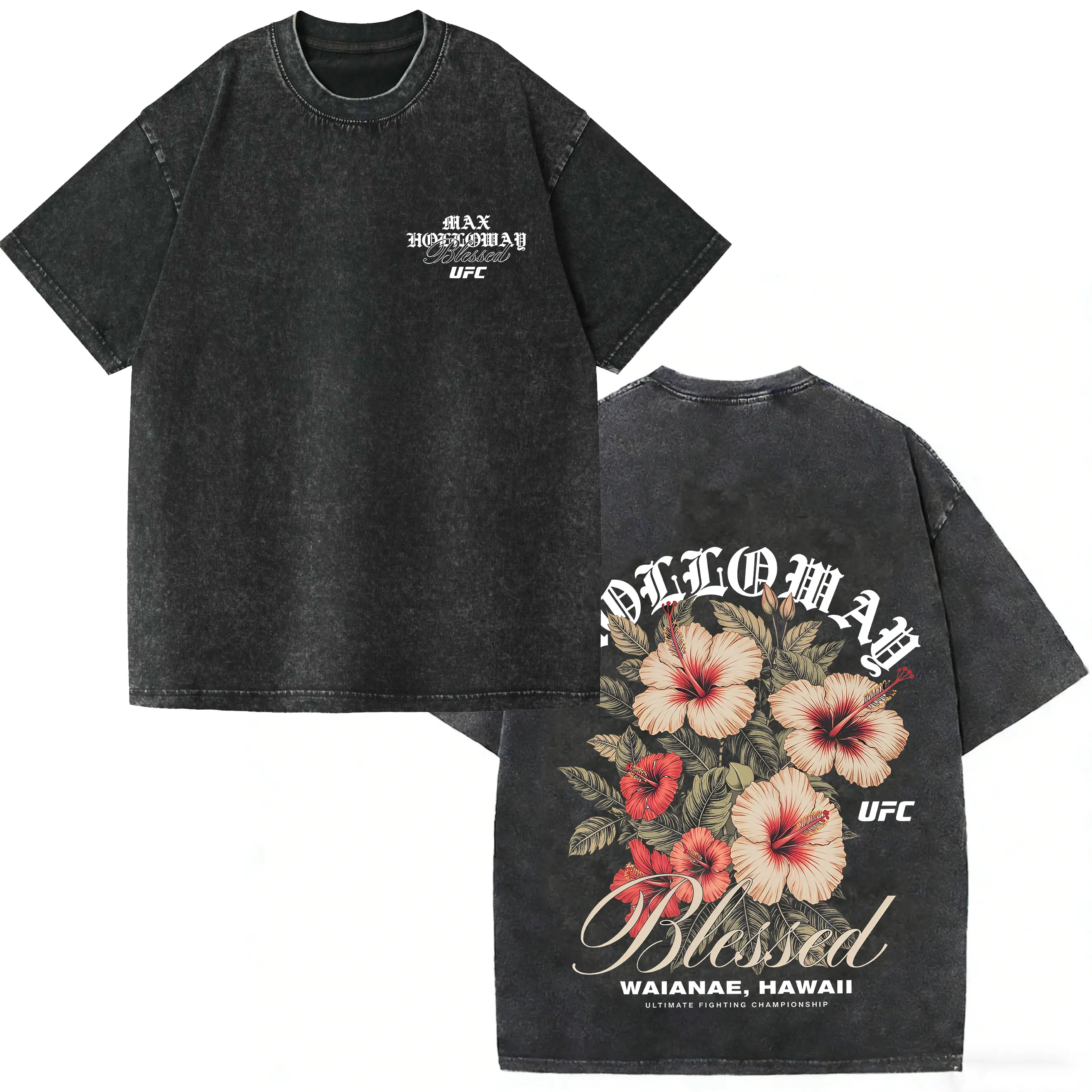 Max Holloway Blessed Hawaii Hibicus Heavy Cotton Double Sides T-Shirt, UFC Fan Blessed Custom Vintage Design, Custom Bootleg UFC Tee, Max Holloway Vintage Tee, UFC Merch