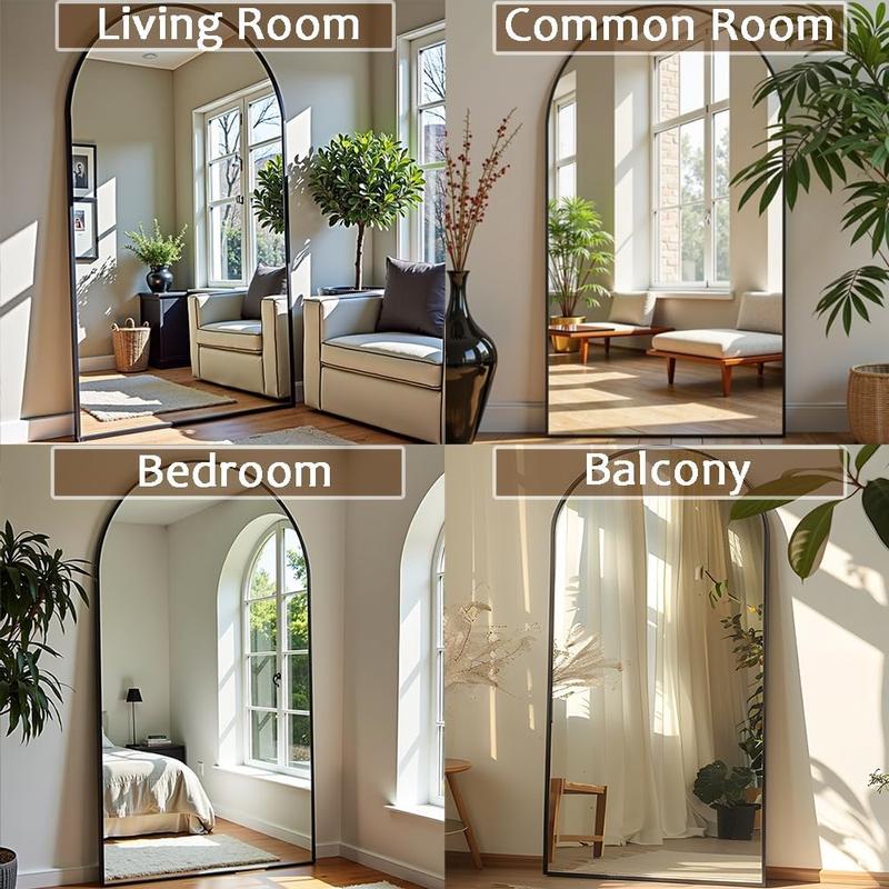 Full Length Mirror, 76"x34" Arched-Top, Hanging or Leaning, Floor Length Full  Standing Mirror, Wall Mounted with Aluminum Frame for Living Room (Black)