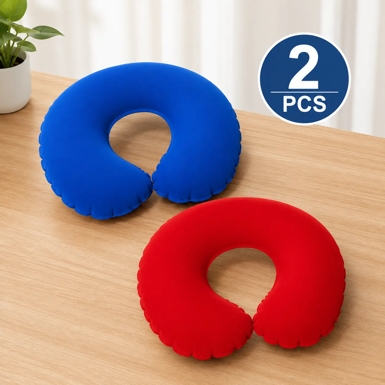 2 Inflatable U-Shaped Travel Neck Pillows - Textile Soft Furnishings for Relaxation