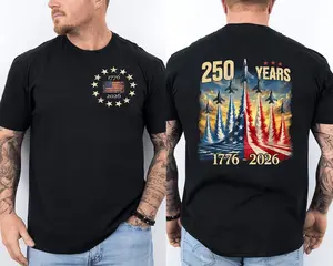 250 Years Anniversary Fighter Jets T-Shirt, USA 250th Anniversary Patriotic Tee, 1776–2026 Independence Day Graphic Shirt, American Flag Fighter Jet Graphic T-Shirt, Gift for Him & Her
