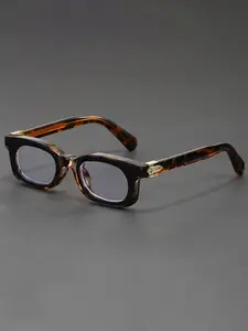 Thick Square Framed Glasses with Textured Frames and Exquisite Parts on The Temples Suitable for Office Commuting Tortoiseshell Glasses