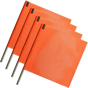 VULCAN Safety Flag with Dowel - Bright Orange - Vinyl Coated Nylon Mesh Construction - 18 Inch x 18 Inch - 4 Pack Durable Wood Banners