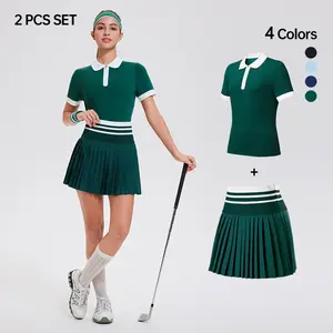 Golf Skirt Sets Workouts Outfits for Women Two Pieces Zipper Polo Shirts Short Sleeve with High Waist Skirts Two Piece Skirt Set Athletic 2 Piece Outfits
