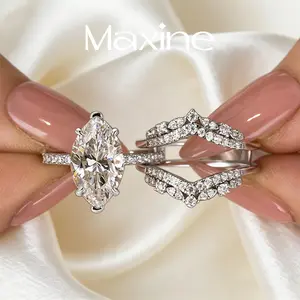 Maxine Synthetic Moissanite 4.0ct Marquise Cut Insert Engagement Ring Set 2PC,VVS1 Women's Ring Jewelry,Bridal Ring Set,Wedding Ring Set for Daily,Travel,Proposal,Birthday,Anniversary
