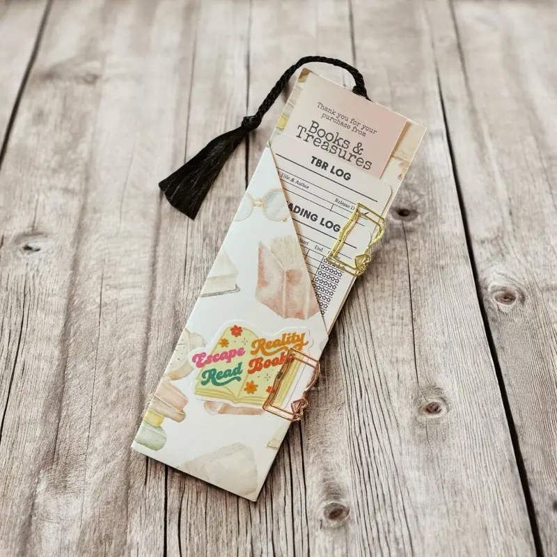 Handmade TBR & Reading Log Bookmark Set – Tracker Bookmarks in Pouch with Tassel for Book Lovers with paperclips and stickers