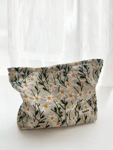 Floral Embroidery Makeup Bag, Large Capacity Cosmetic Storage Bag, Fashionable Travel Bag For Women, Zip, Makeup Pouch, Travel Cosmetic Bags, Makeup Organizer Pouch