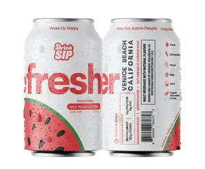 DRINKSIP Watermelon Refresher - Premium Non Alcoholic Beverage with Natural Ingredients, Ideal for Cold Drinks, Fruity Aroma & Wheat Flavors, 94 Calories per Can, Summer Organic Drink