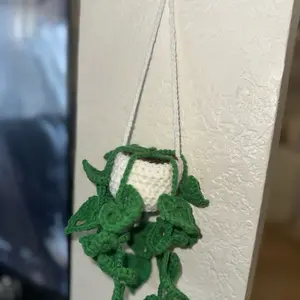 Crochet Hanging Plant - Green Decorative Hanging Plant with Cord - Hangable