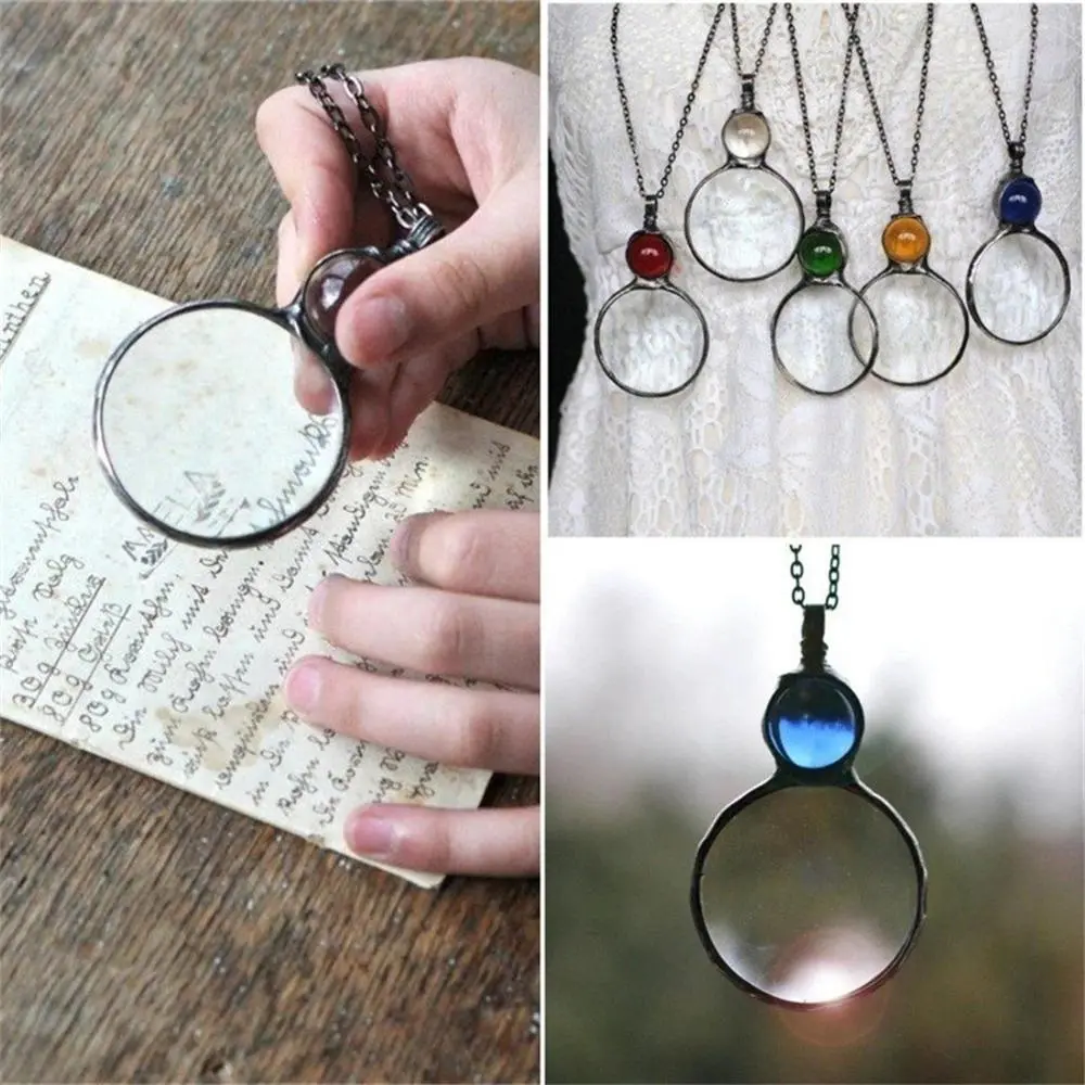 Gothic Look Magnifying Glass Pendant Necklace - 6x Zooming Glass Monocle Eyepiece, Reading Aid Jewelry for Women (Mother's Day Gift Option), Metal Frame Glasses