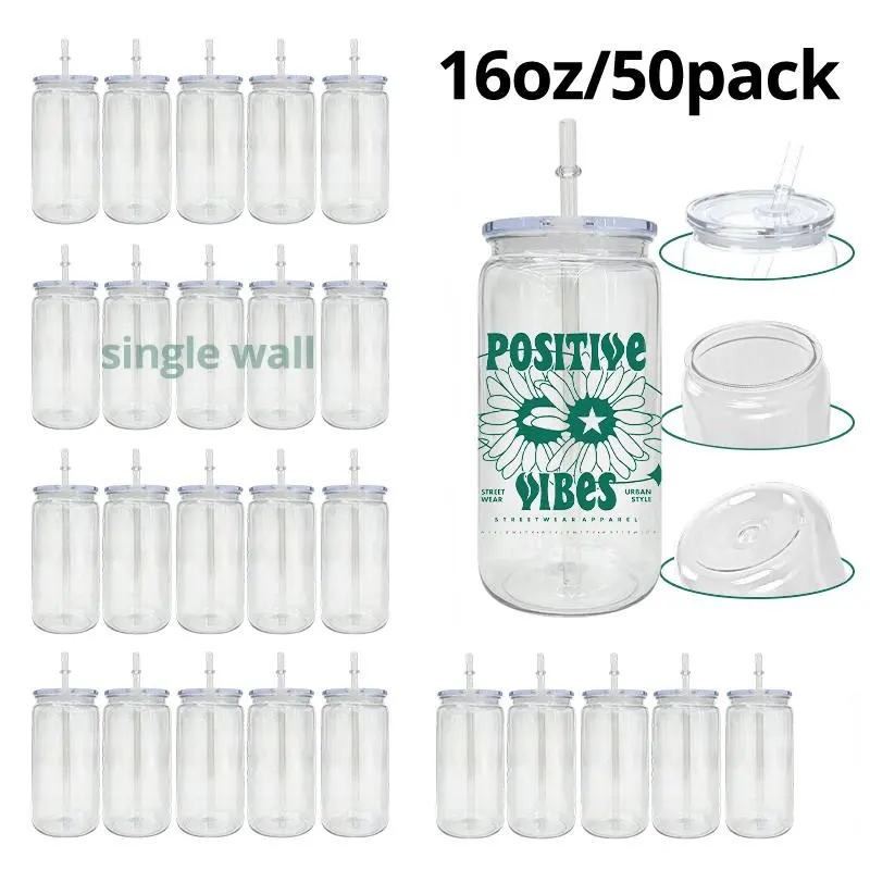 50-Pack 16oz Transparent Single-Wall Plastic Cups, UV DTF Wrap DIY Clear Tumblers Bulk Set, Reusable, for Craft Projects & Festive Gifts, Sports Bottle
