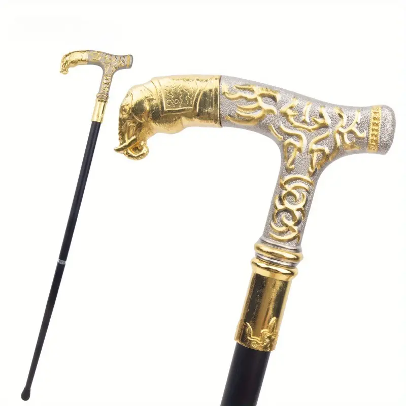 3-Section Adjustable Walking Hiking Stick with Golden Elephant Pattern - 36.61in Elegant Prop for Cosplay, Parties - #SummerWins#DealsForYouDays#father'sdaygift Outdoor Tool Equipment, Walking Hiking Sticks, Accessories