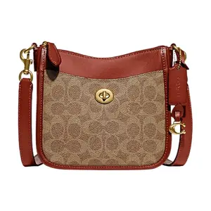 COACH Chaise Top-Zip Exterior Lock Bag in Monogram Brown and Rust