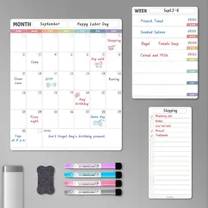 Fridge Calendar Whiteboard, Dry Erase Calendar Set for Refrigerator - Vertical Monthly & Weekly Fridge Calendar with 1 List White Board, 4 Markers + Eraser