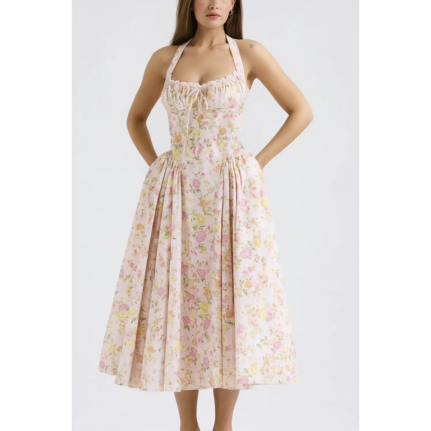 Floral Haltered Neck Midi Dress