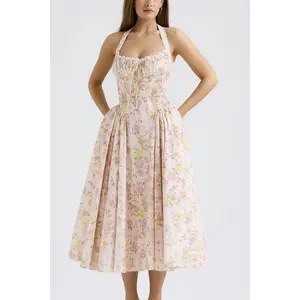 Floral Haltered Neck Midi Dress