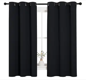 Pitch Black Solid Thermal Insulated Grommet Blackout Curtains/Drapes for Bedroom Window (2 Panels, 42 inches Wide by 63 inches Long, Black)