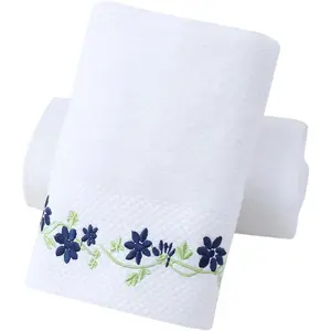 Hand Towels Set of 2 Embroidered Floral    Absorbent Soft Decorative Towel for Bathroom (White  5)