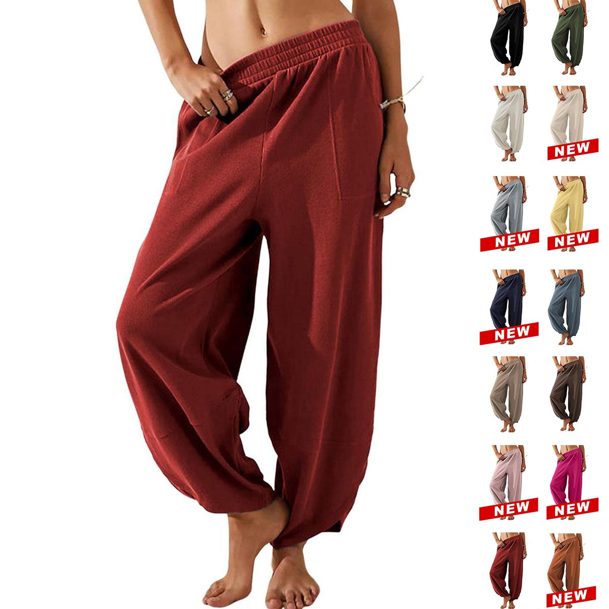Tanming Women’s Harem Barrel Wide Leg Pants Elastic Waist Baggy Loose Fit Casual Jogger Sweatpants with Pockets Beach St
