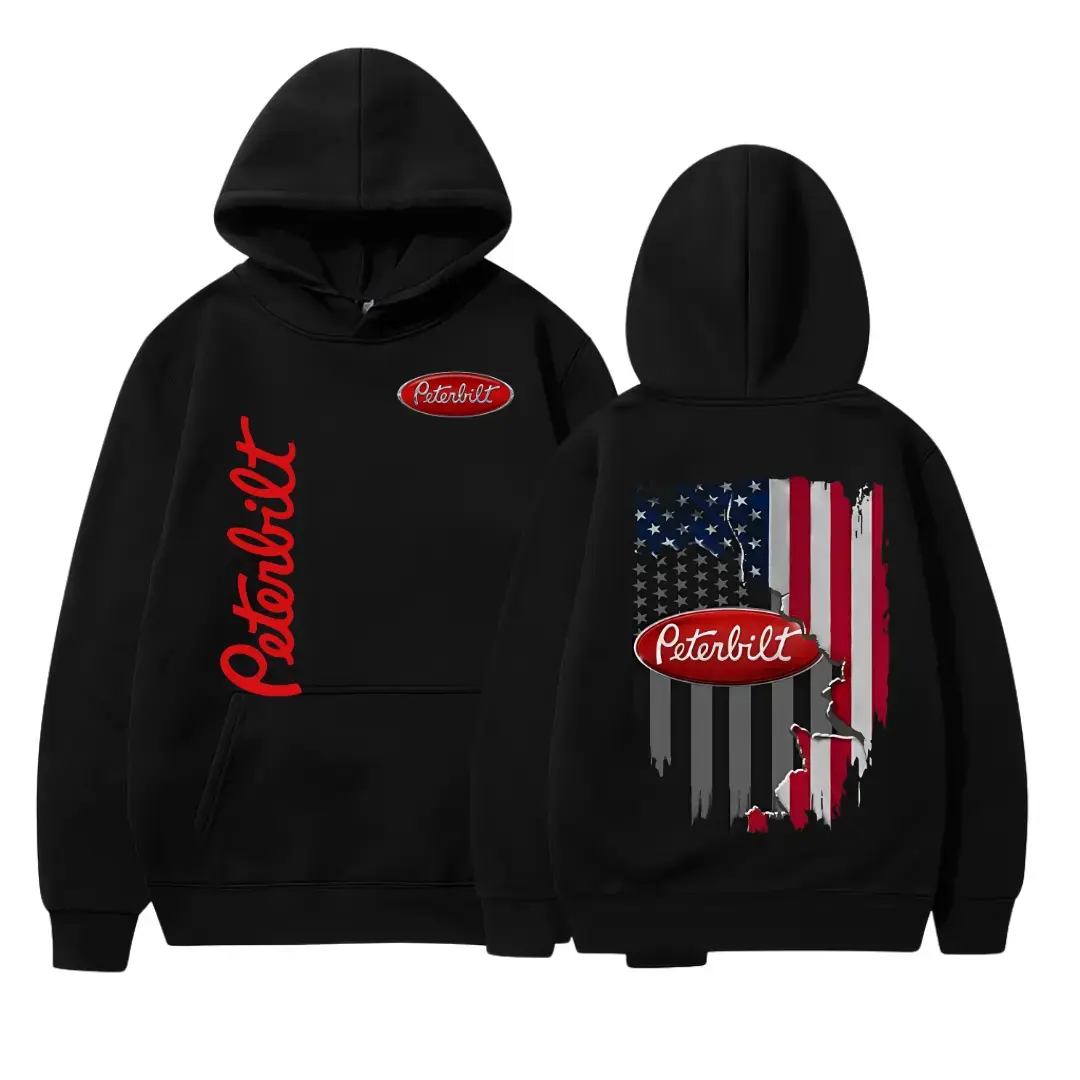 Peterbilt 2side Hoodie, Sweatshirt, T-shirt – American Flag Semi Truck Graphic Sweatshirt, Trucker Rig Outfit, Vintage Highway Pullover for Men and Girl, Unisex Classic Truckwear