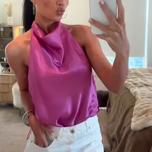 Sexy Satin Halter Tops for Women Elegant Off Shoulder Backless Tops Woman 2026 Sexy Strapless Women's Tops Camisole Beach Top Female