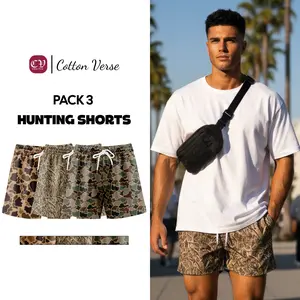 Pack 3 Camo Slimfit Hunting Shorts with 5 inch Inseam Realistic Camouflage Athletic Shorts, Breathable and Workout-Inspired Design daily wear Mesh Outdoor