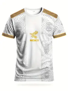 Men's Mexican Football Sports Shirt & Eagle Round Neck Breathable Top, football jersey, Casual Geometric Design, Short Sleeve, All Seasons