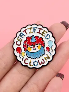 ERTIFIED CLOWN Personalized Enamel Pin with Letter Pattern, Simple Zinc Alloy Brooch for Jackets and Bags, Casual Fashion Accessory