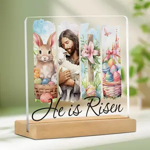 Easter Themed Acrylic Ornament, 1 Count Happy Easter Decoration, Desktop Decoration for Home Farmhouse Kitchen Bathroom Shelf Table, Signs