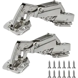 175 Degree Kitchen Cabinet Hinges (1 Pair, 2 PCS) Concealed Hydraulic Adjustable Mounting Soft Closing Nickel-Plated Steel Buffer Dampers Detachable Full Overlay for Frameless Cabinet Doors