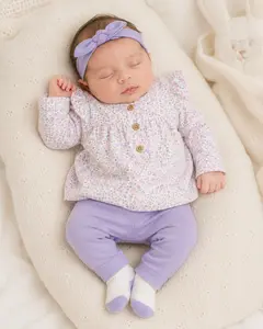 Carter's Baby Girl 4-Piece Floral Outfit Set NB - Purple Includes headwrap and a pair of socks / Baby girl clothes / set / gift, size NB