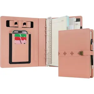 A5 Journal Binder PU Leather Composition Notebook Ruled Spiral Diary Portfolio with Pen, Refillable Paper, Removable Clipboard, Notepad for Business Travel School Planner Organizer (Pink)