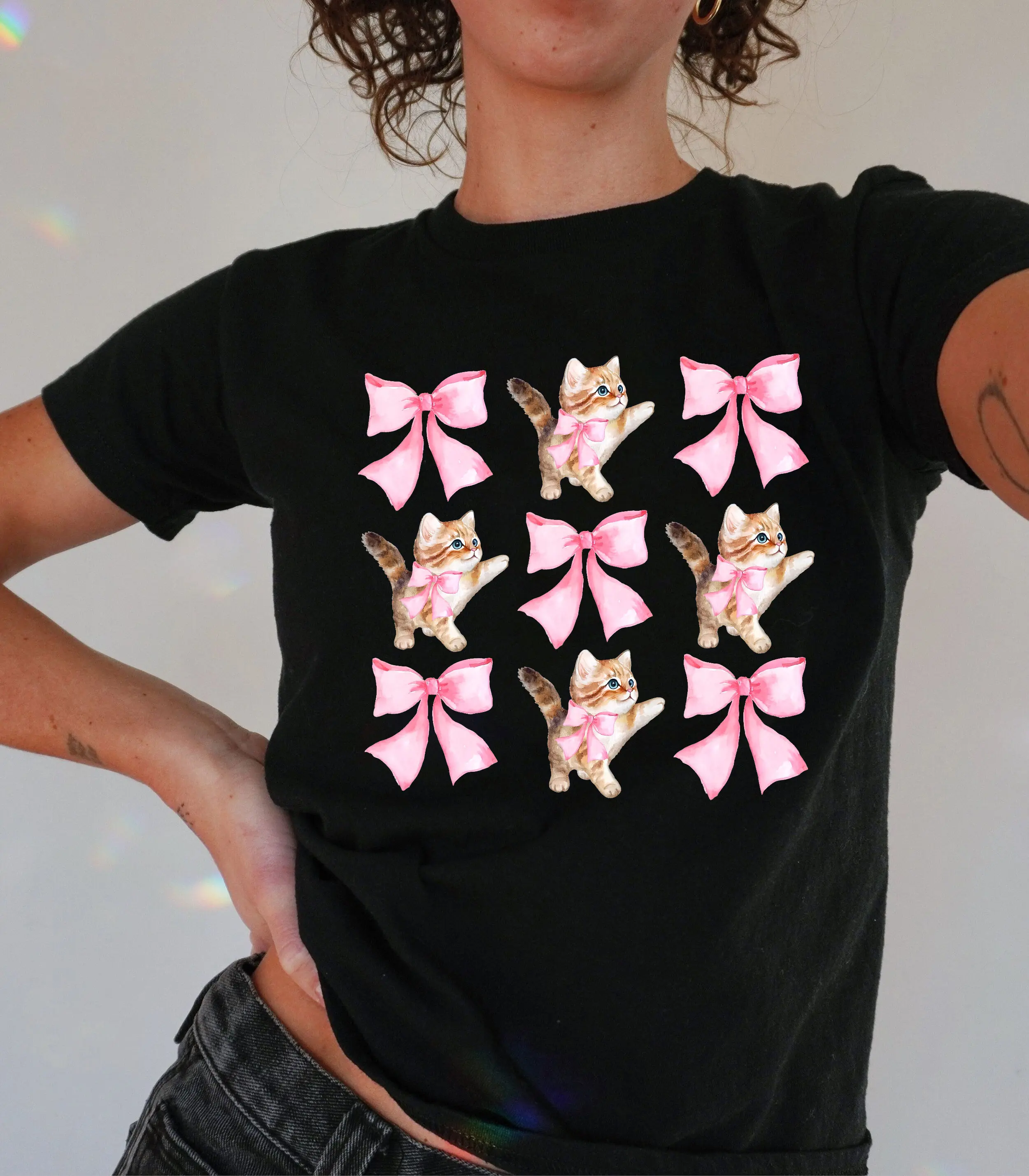 Coquette Bows Baby Tee, Cat Lover Gift, Coquette Clothes, Coquette Aesthetic, Balletcore Cottagecore Clothing, Soft Girl Style Gift for Her