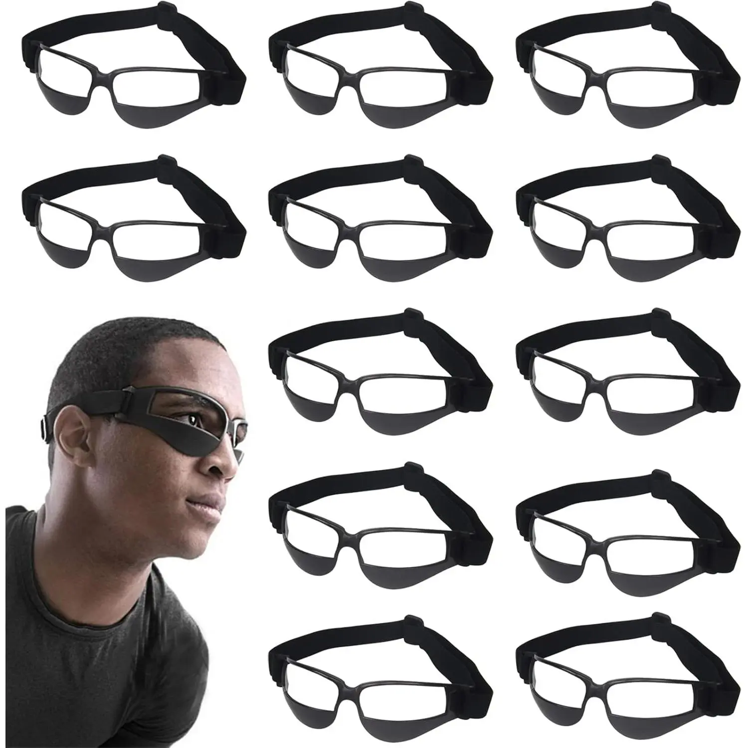 12 Pack Basketball Dribbling Goggles Adjustable Sport  Glasses Aid for Team  Aid Basketball Equipment Safety Specs for Adult Teenagers
