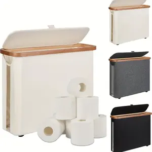 Toilet Paper Storage Basket With Lid. Holds 9-12 Rolls. Freestanding Bathroom Storage Rack With Foldable Design. Bathroom Accessories Toilet Paper Organizer