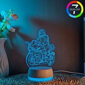 Cool Motorcycle LED Night Light, Seven-Color Lighting Effect, Touch Switch, USB Powered, Kids Room Decor, Creative Bedside Lamp