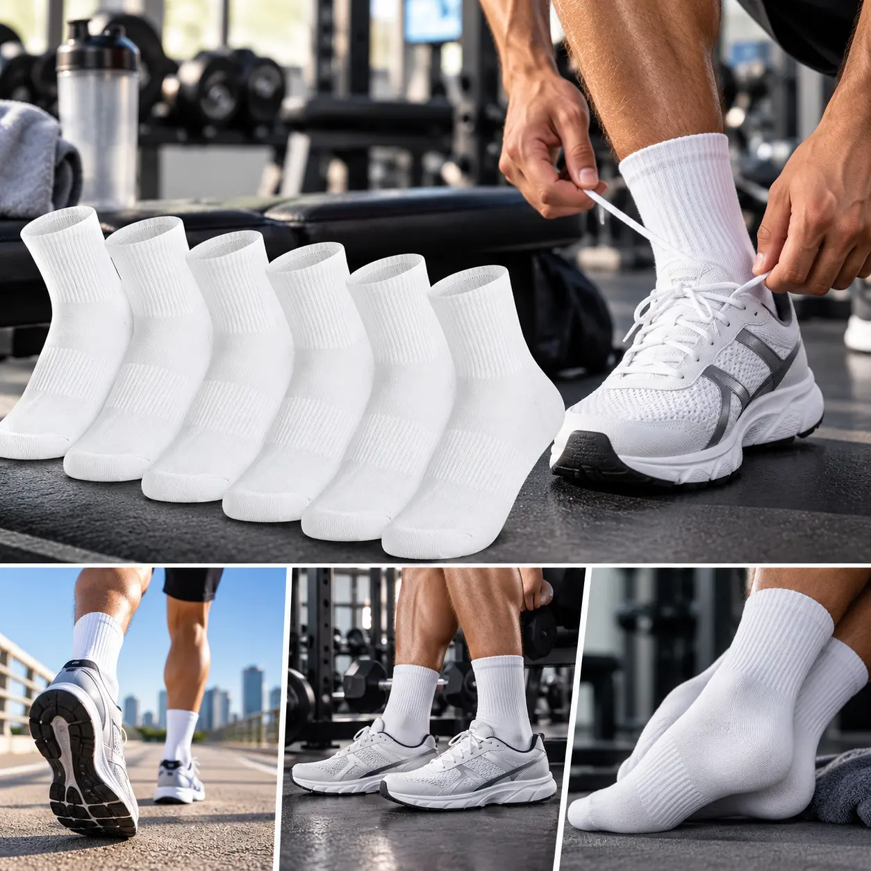 6 Pairs Unisex  Athletic Arch Support Moisture-Wicking Cushioned Anti-Slip Running / Cycling / Gym / Training