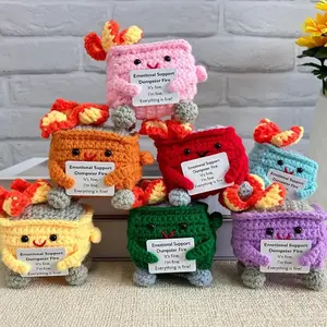 Emotional Support Dumpster, Handmade Crochet Dumpster Fire Decorative Ornament, Unique Gift Idea, Desktop Decorations with Positive Card and Positive Message, Gift for Friend