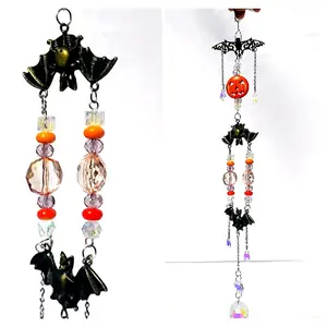Pumpkin Bat Beaded Suncatcher - Decoration with pumpkin and Bat Charm
