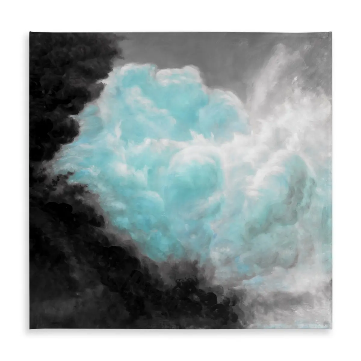 58x58 in Turquoise Cloud Motifs & Mountains Washable Tablecloth - 360 Stand Square, Water-Resistant, Durable, Contemporary Practical Design, Patio Kitchen Linen for Indoor Outdoor Decor, Elegant Dining Cover
