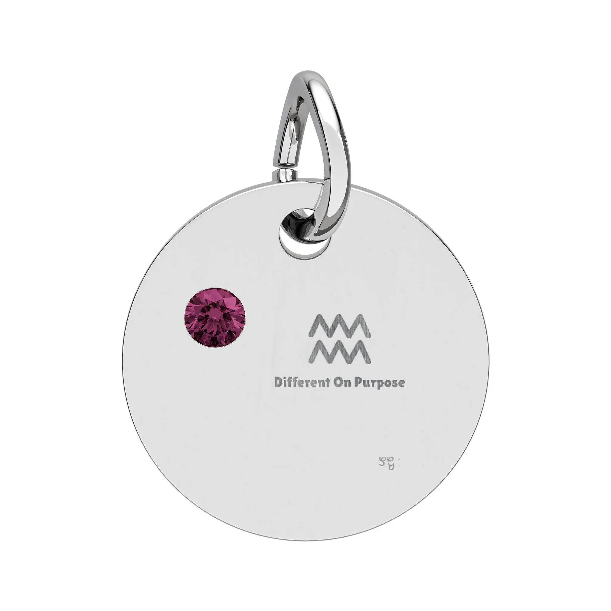 Aquarius Amethyst Birth Stone Circle Charm engraved pendant | Personalized Birthstone Jewelry