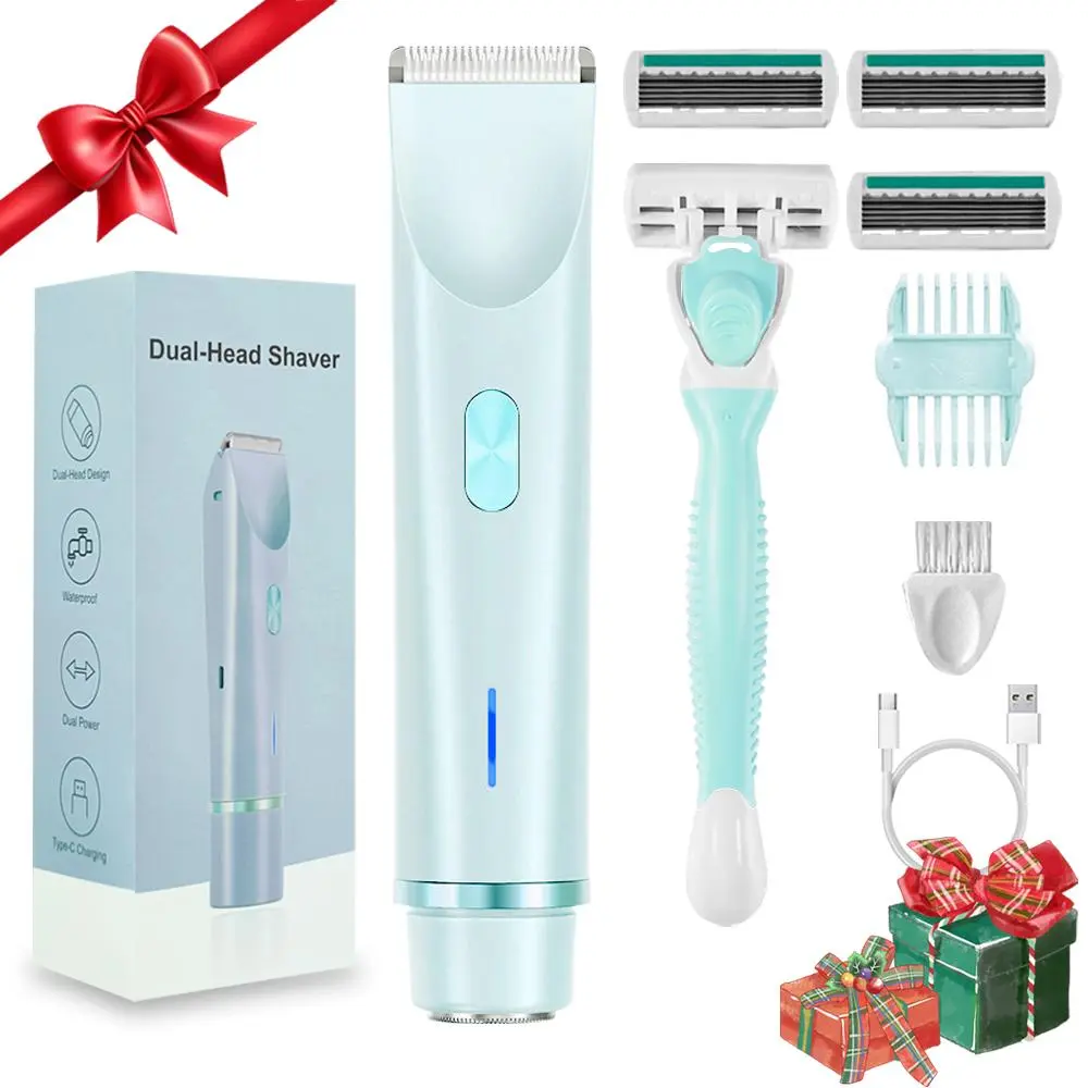 Electric Hair Trimmer Set, USB Rechargeable 2 in 1 Body Hair Removal Tools, Waterproof Wet & Dry Use Shaving for Women